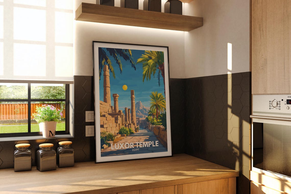 Luxor Temple Egypt Ancient Ruins Palm Tree Vintage Travel Art Poster - Image 2