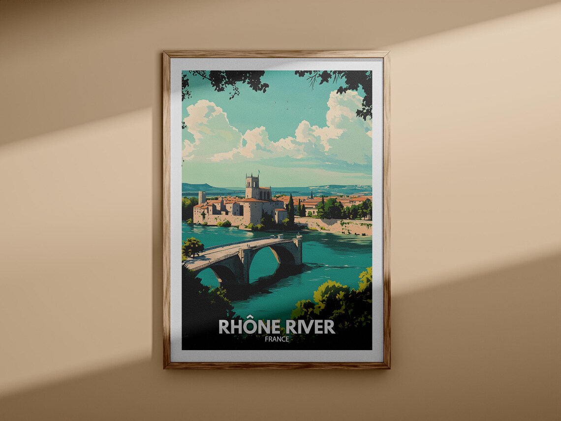 Rhone River France Old Stone Bridge Riverside Vintage Travel Poster - Image 3