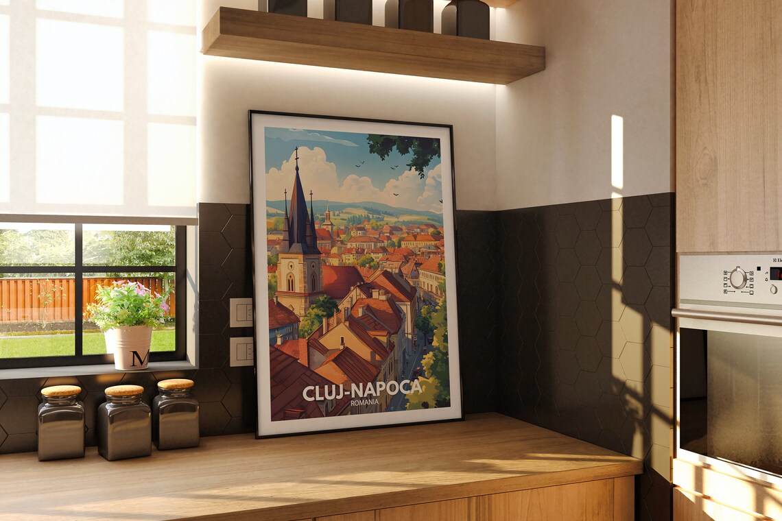 Cluj Napoca Romania Old Town Church Spires Red Roofs Travel Poster - Image 2