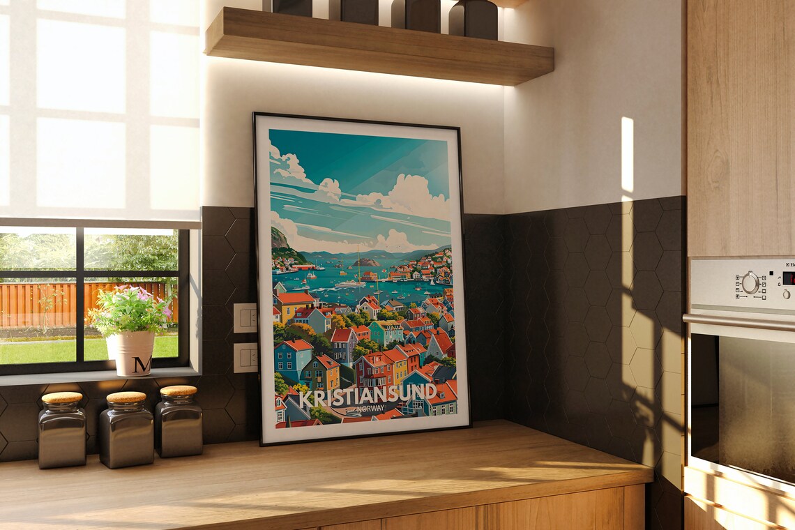 Kristiansund Art Print Kristiansund Travel Poster Norway Wall Art Print Norway Home Decor Travel Wall Art Decor Unique City Poster - Image 2