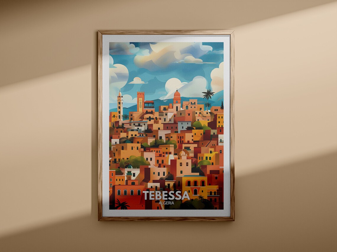 Tebessa Algeria Hillside Old Town Golden Buildings Vintage Travel Poster - Image 3