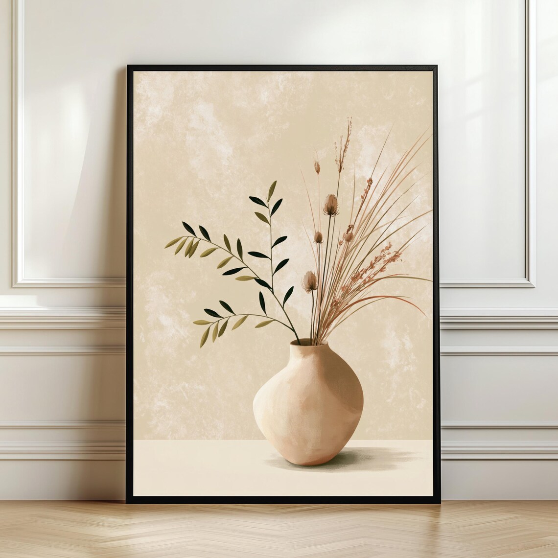 Minimal Ceramic Vase Wall Art Olive Branch Print Organic Modern Decor Scandinavian Botanical Digital Download