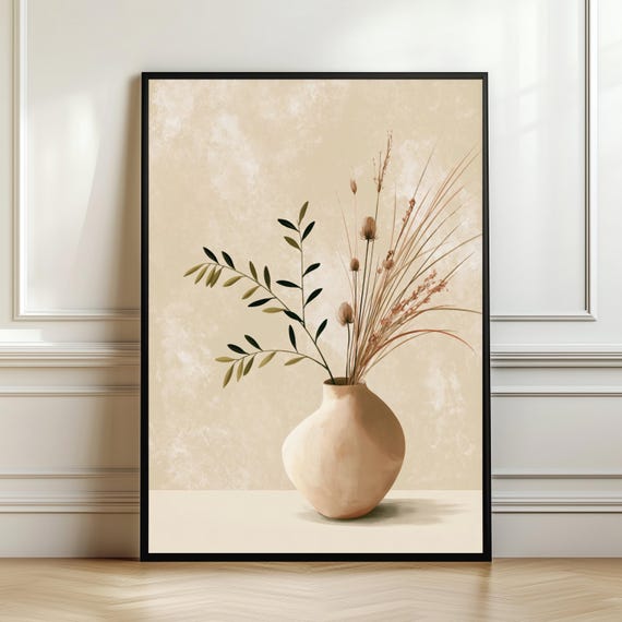 Minimal Ceramic Vase Wall Art Olive Branch Print Organic Modern Decor Scandinavian Botanical Digital Download