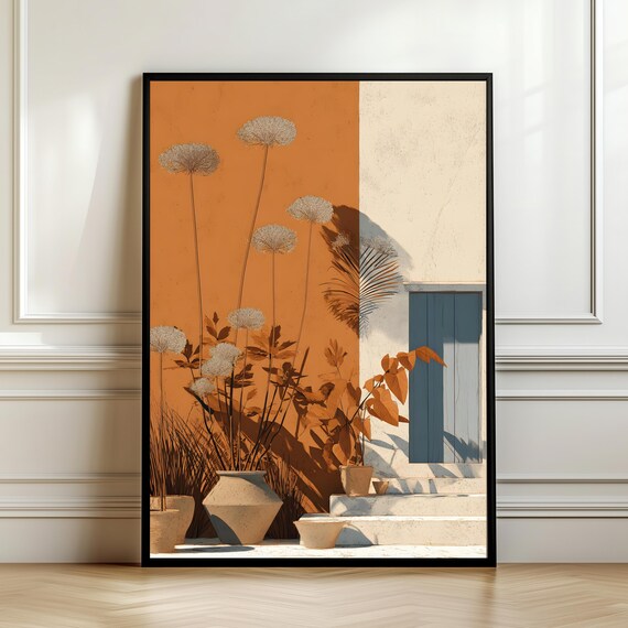 Terracotta Botanical Mediterranean Courtyard Warm Earth Tone Poster