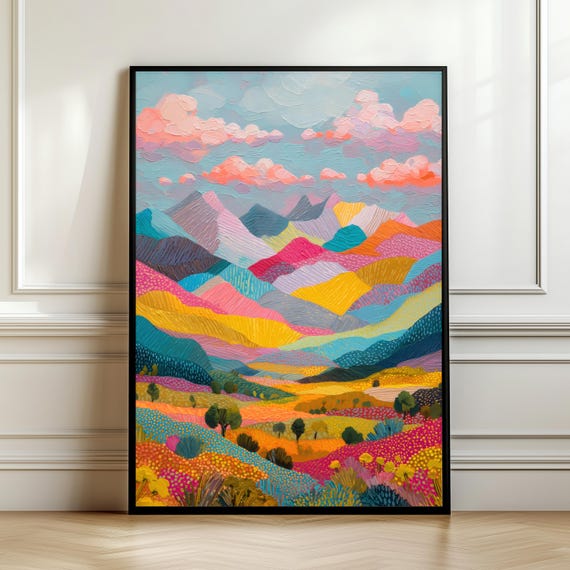 Abstract Mountain Artwork Meadow Wall Art Colorful Landscape Painting Vibrant Nature Print Modern Impressionist Poster Digital Download