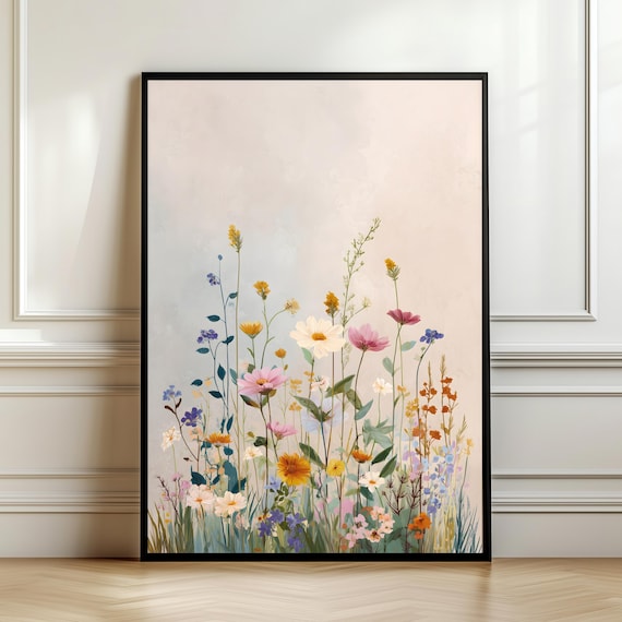 Delicate Pastel Wildflowers Minimalist Floral Watercolor Art Poster