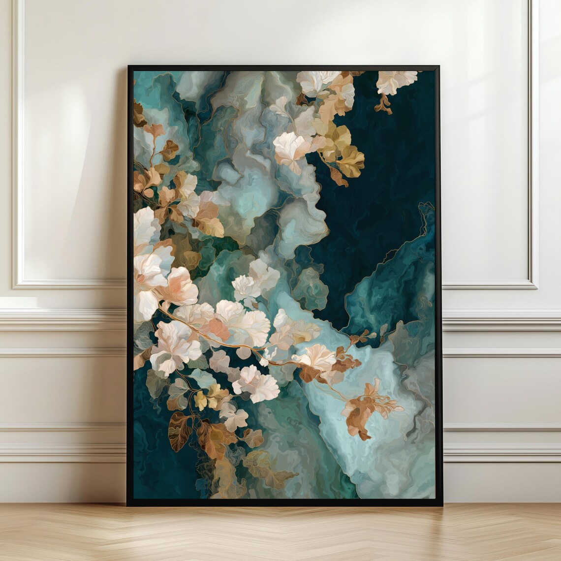 Modern Marble Flower Poster, Botanical Decor