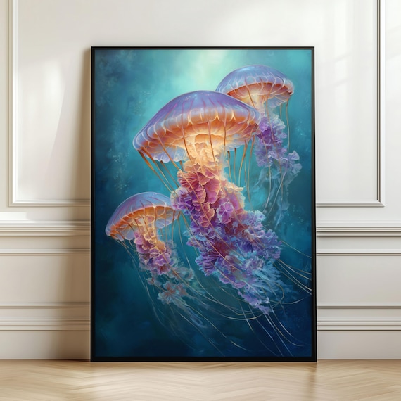 Colorful Jellyfish Ocean Underwater Dreamy Sea Life Art Poster