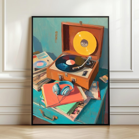 Vintage Record Player Wall Art Retro Turntable Poster Vinyl Music Print Nostalgic Room Decor Gift Digital Download