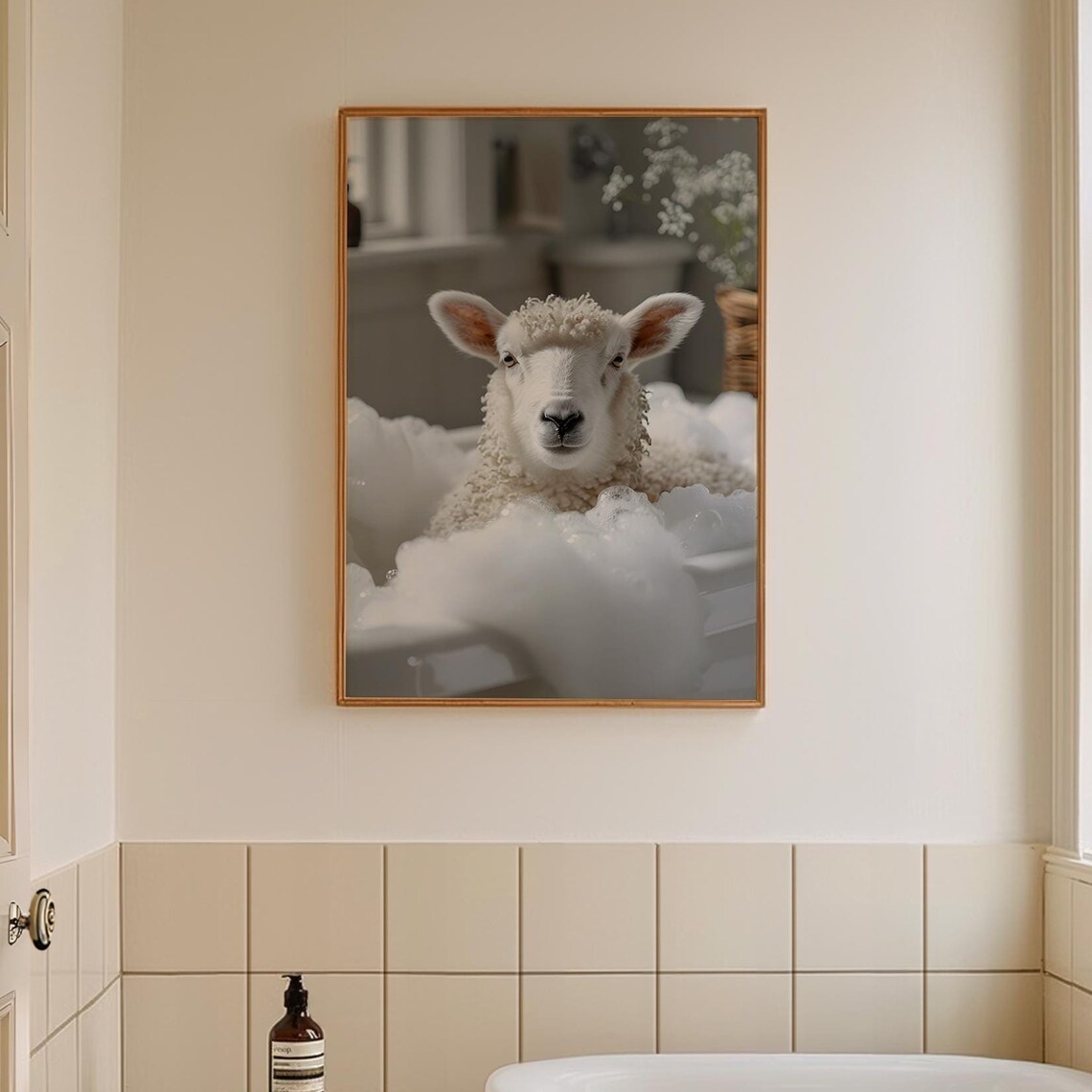Fluffy Sheep in a Bubble Bath Funny Animal Photography Poster