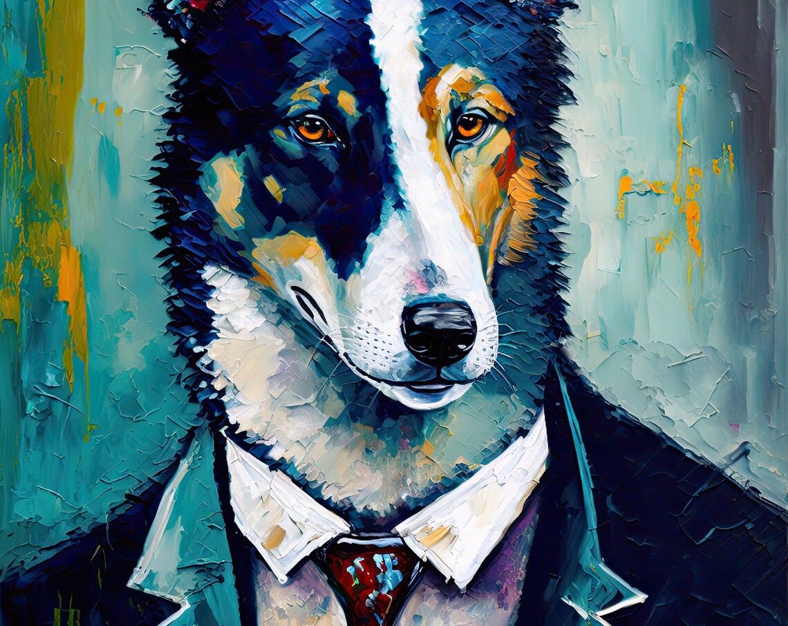 Dapper Dog Wearing Suit Business Portrait Colorful Canine Art Poster - Image 5