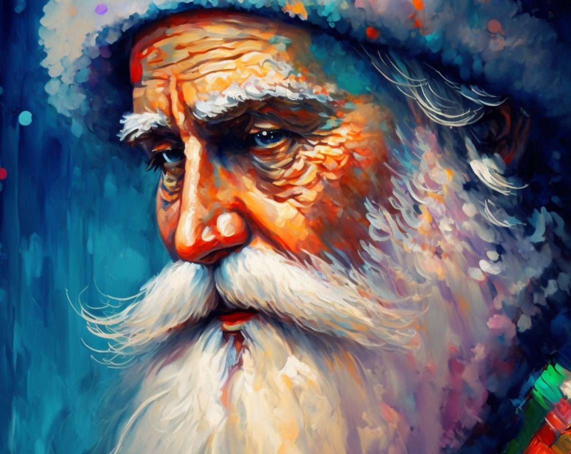 Santa Claus Portrait White Beard Festive Teal Blue Christmas Poster