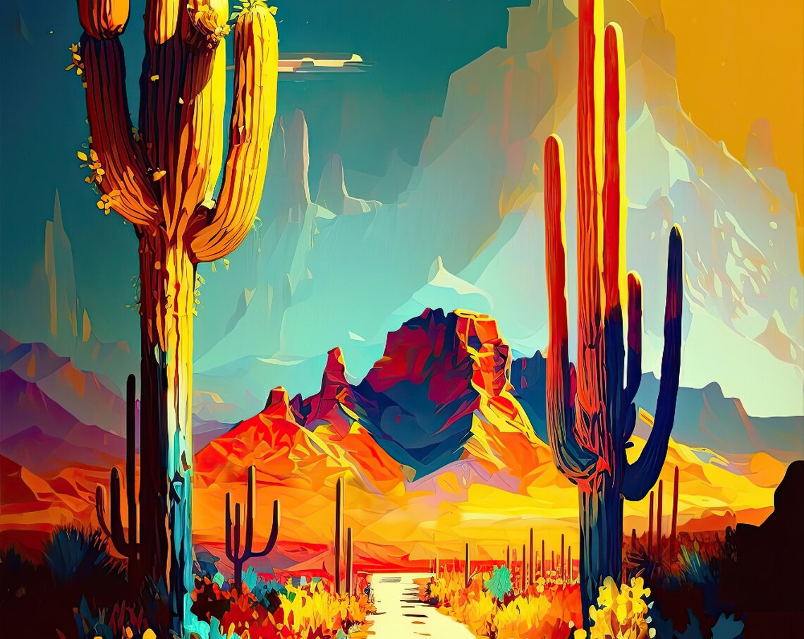 Neon Desert Modern Southwest Saguaro Art Print - Image 5