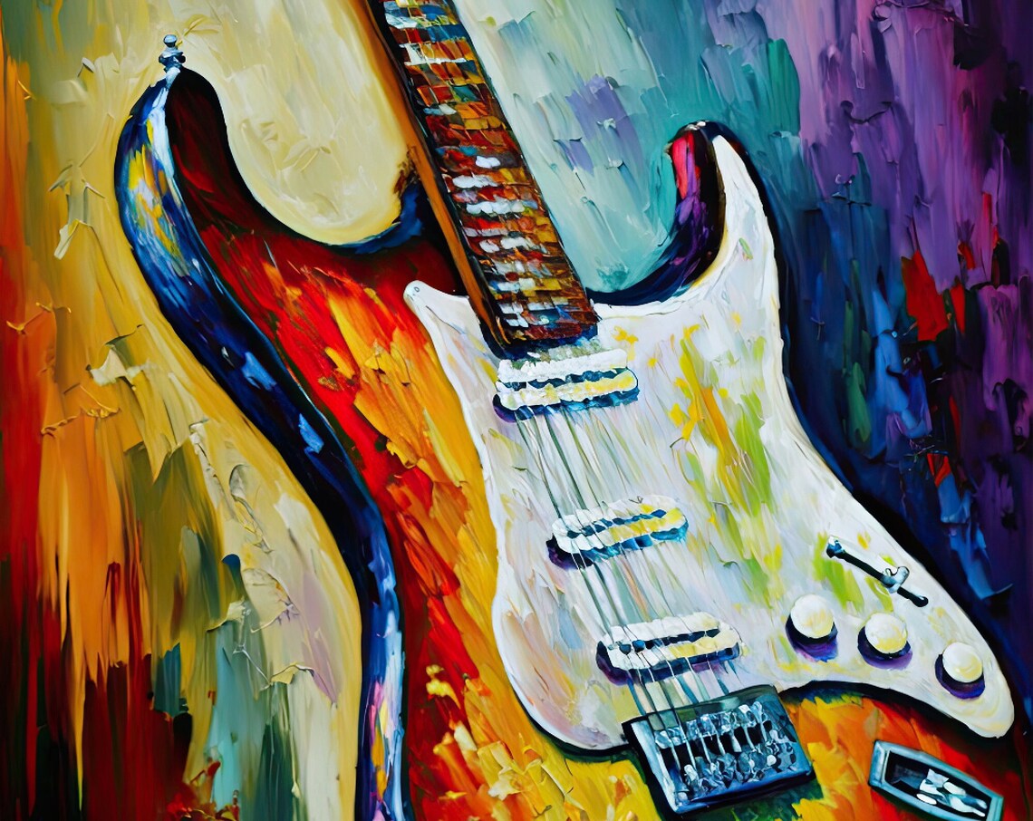 Colorful Electric Guitar Strat Style Impasto Music Instrument Art Poster - Image 5