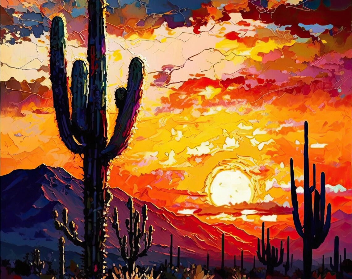 Sunset Saguaro Cactus, Arizona Southwestern Art Print - Image 5