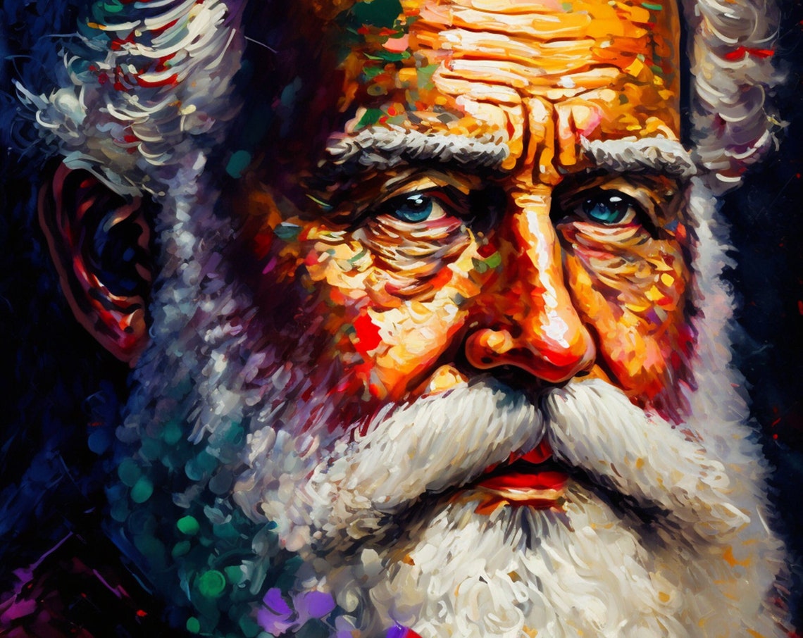 Santa Claus Portrait Festive White Beard Colorful Christmas Poster