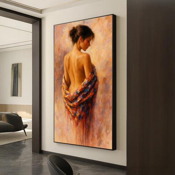 Woman Wrapped in Colorful Shawl Soft Impressionist Back Portrait Poster