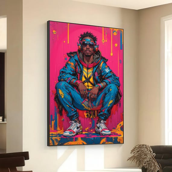 Vibrant Urban Streetwear Canvas Colorful Portrait Wall Art Contemporary Hip Hop Style Modern Fashion Illustration Ready To Hang