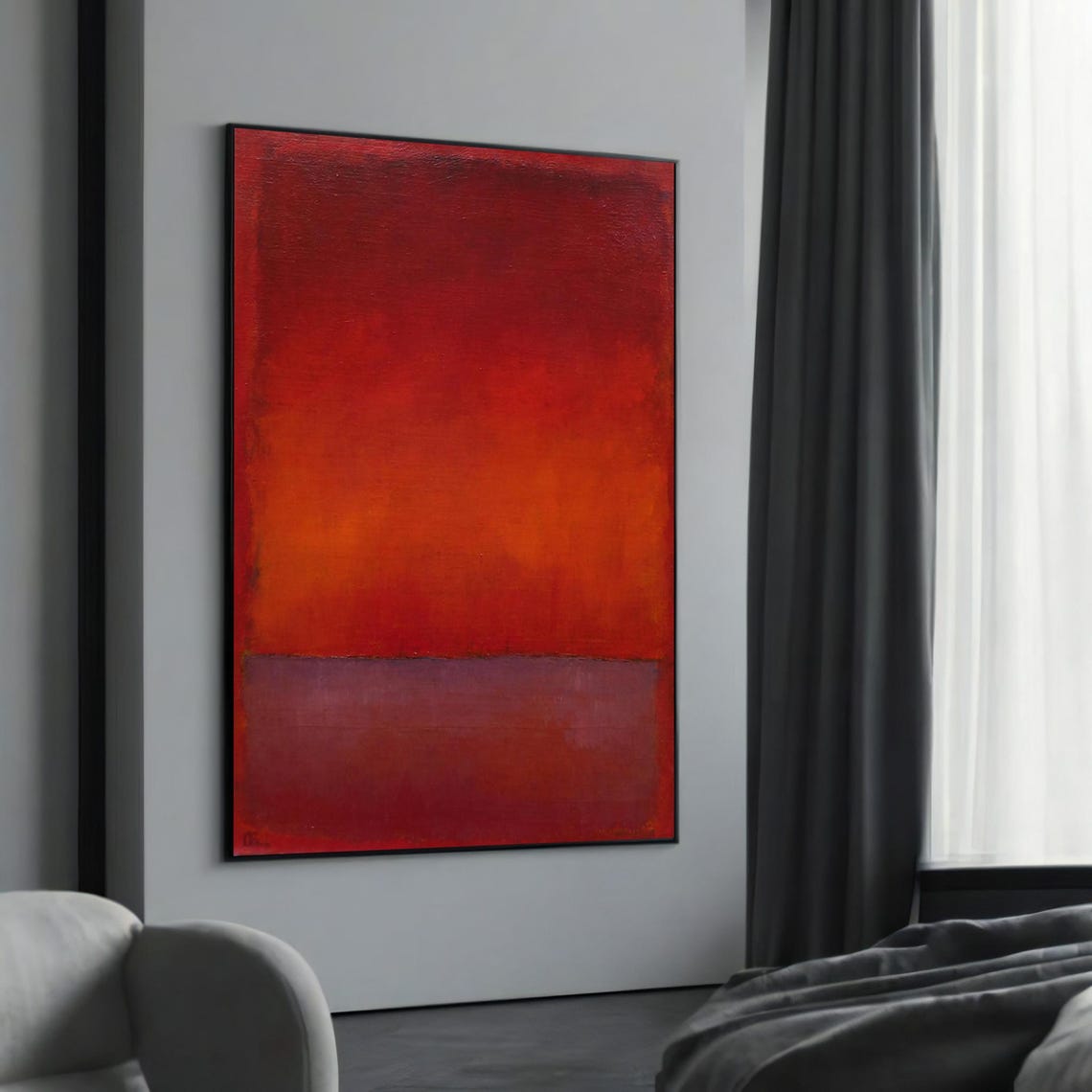 Red Color Field Abstract Expressionist Mid Century Art Poster