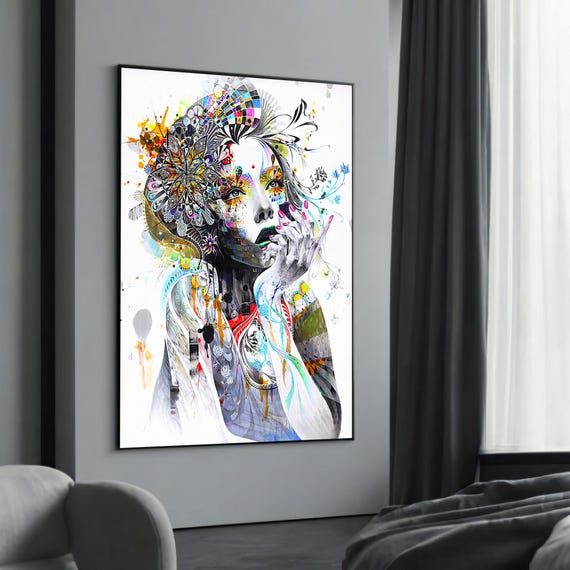 Modern Graffiti Inspired Abstract Woman Canvas Painting Gift Unique Street Art Decor For Contemporary Spaces
