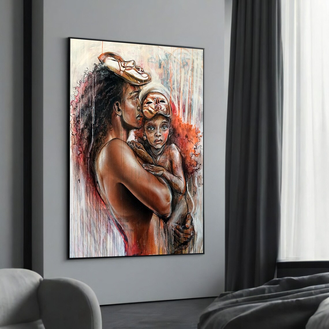 Emotional Mother and Child Art Print Expressive Painterly Portrait Style