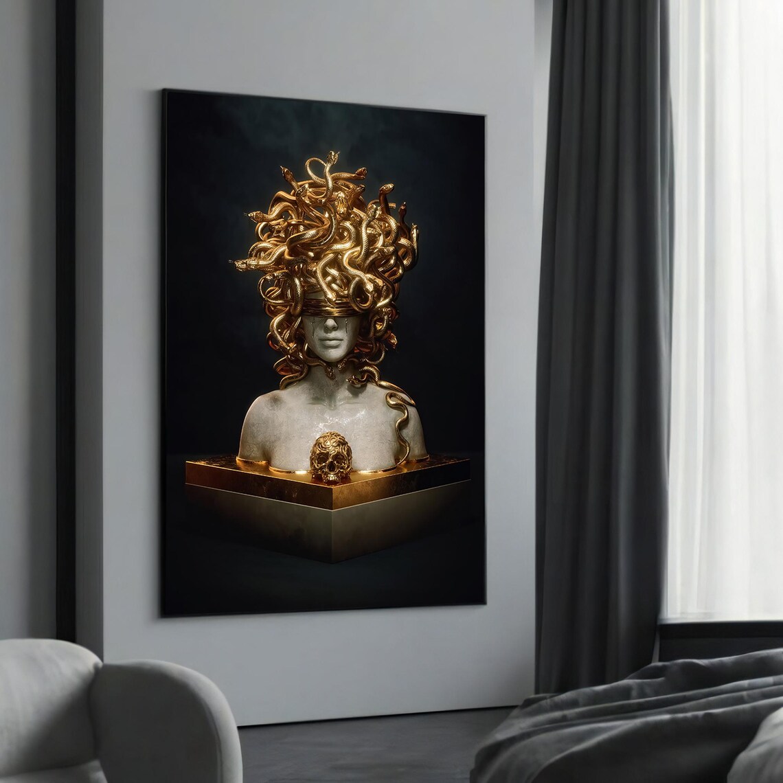Golden Medusa Bust Gold Skull Luxurious Mythology Art Poster