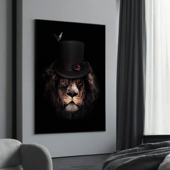 Victorianera Lion In Top Hat Canvas Painting A Unique Gift For Admirers Of Vintage Art