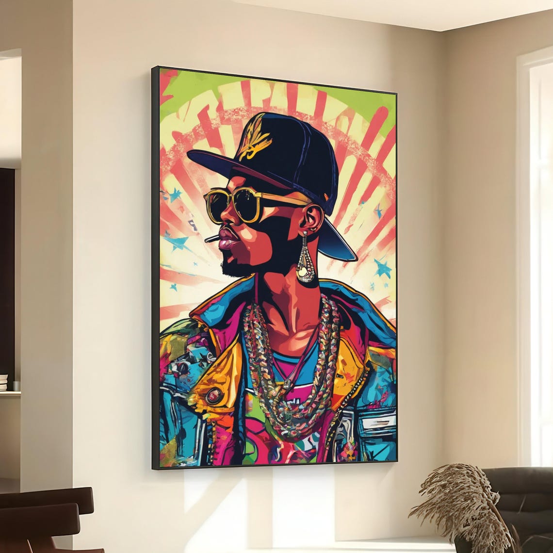 Urban Cool Portrait Canvas Hip Hop Style Wall Art Modern Streetwear Illustration Colorful Fashion Contemporary Decor