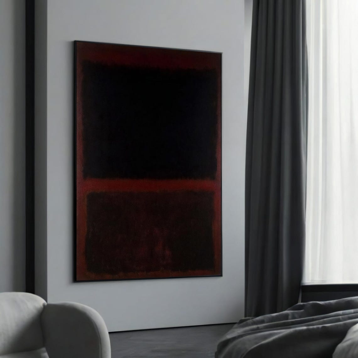 Mark Rothko Style Black Deep Red Moody Color Field Abstract Wall Art
