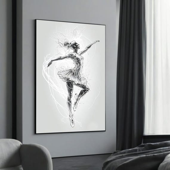 Abstract Ballet Dancer Canvas Art Modern Dance Wall Decor Black White Movement Print Dynamic Ballerina Artwork Contemporary Home