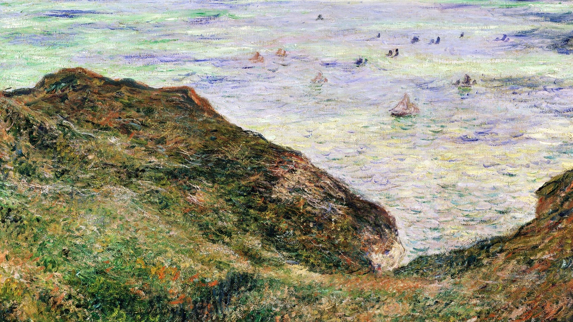 Claude Monet Rocky Cliffs Distant Sailboats Impressionist Coast Poster - Image 2
