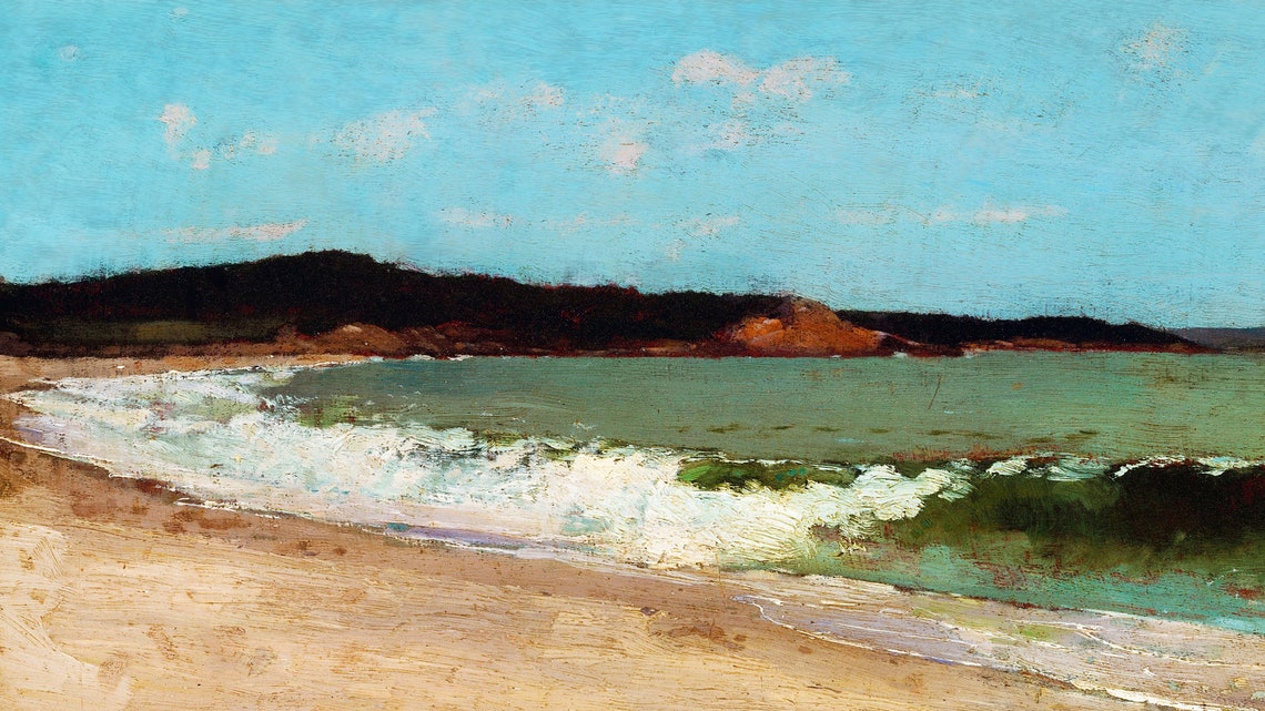 Turquoise Waves Breaking on a Sandy Beach Seascape Oil Poster - Image 2
