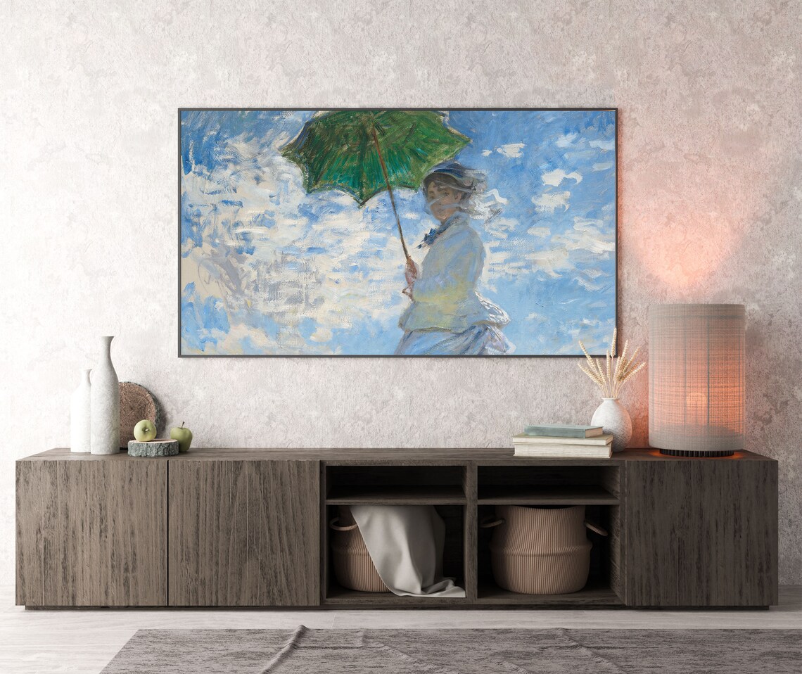 Claude Monet Woman with a Parasol Windy Day Blue Sky Impressionist Wall Art - Image 3
