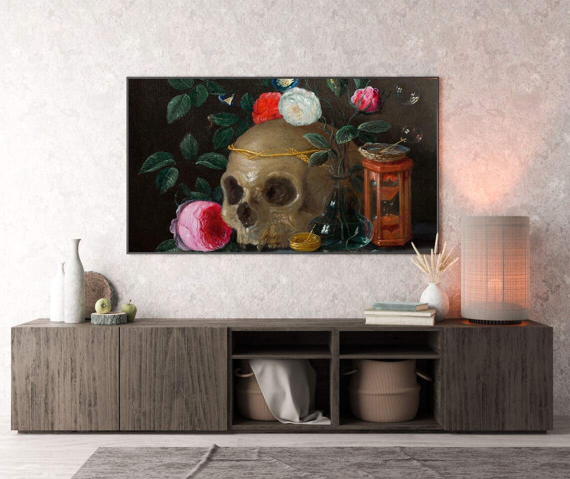 Vanitas Skull with Roses Baroque Dark Still Life Gothic Memento Mori Poster - Image 3