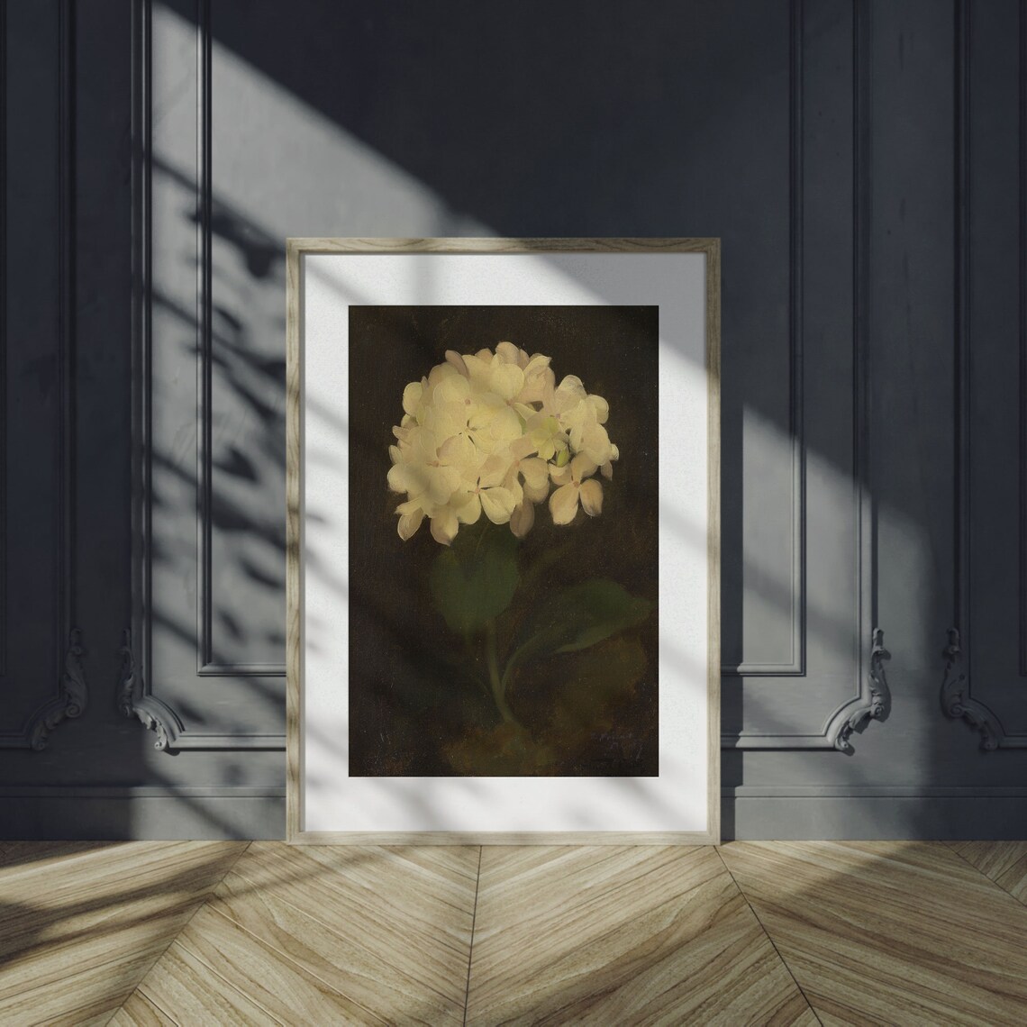 Cream Hydrangea Bloom Dark Moody Vintage Floral Oil Painting Poster - Image 4
