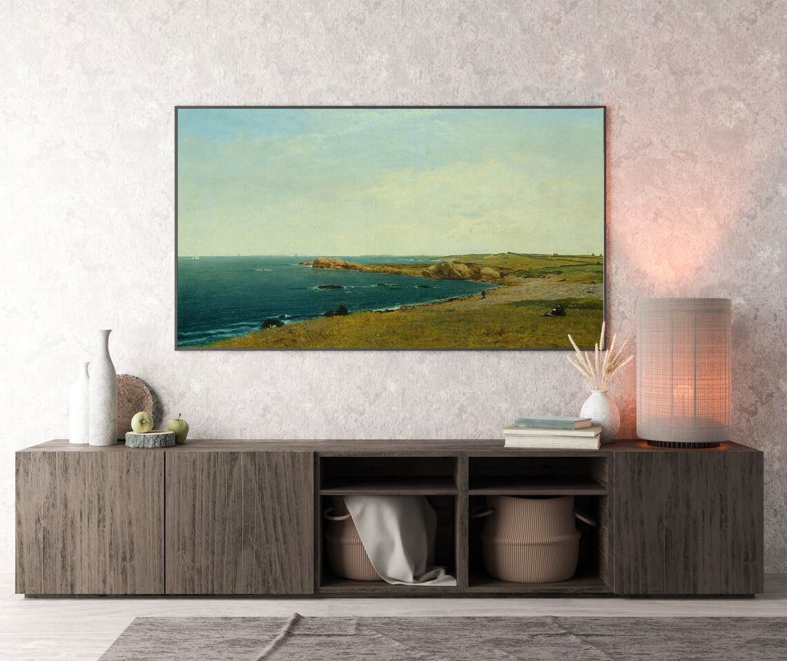 Coastal Seascape Vintage Oil Painting Rocky Shoreline and Blue Ocean Poster - Image 3