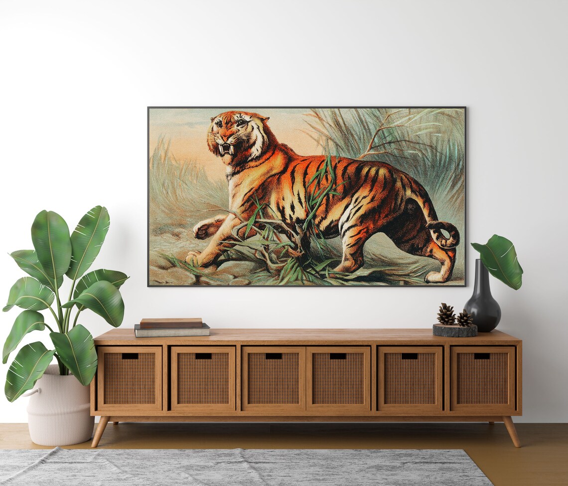 Vintage Bengal Tiger Antique Illustration Snarling Wild Cat Jungle Print - Image 4