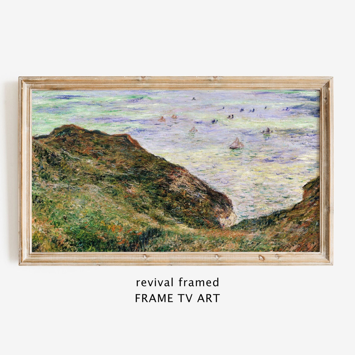 Claude Monet Rocky Cliffs Distant Sailboats Impressionist Coast Poster