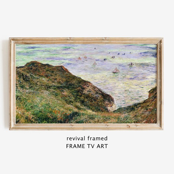 Sailboats Frame Tv Art Coastal Claude Monet Vintage Oil Painting Seascape Minimalist Home Decor Large Art Instant