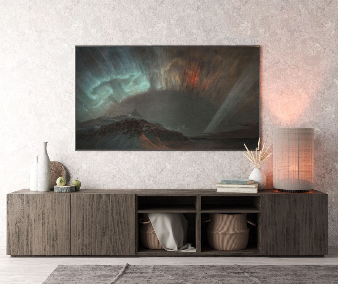 Aurora Borealis over Dark Mountains Vintage Night Sky Poster - Image 4