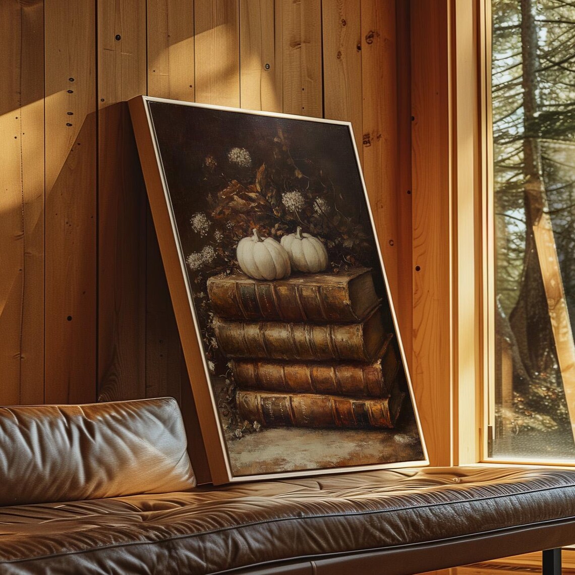 Rustic Autumn Books and White Pumpkins, Vintage Fall Decor