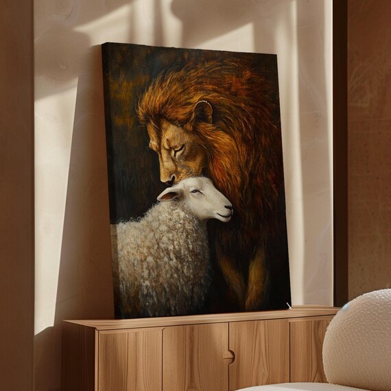 Lion And Lamb Serene Harmony Resting Together Christian Peace Poster