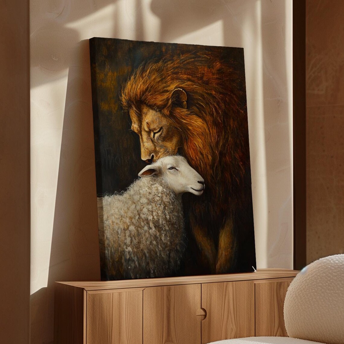 Lion And Lamb Serene Harmony Resting Together Christian Peace Poster