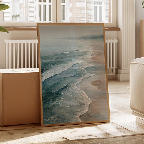 Coastal Ocean Waves Canvas Wall Art Serene Beach Landscape Print Farmhouse Modern Minimalist Seascape Dcor