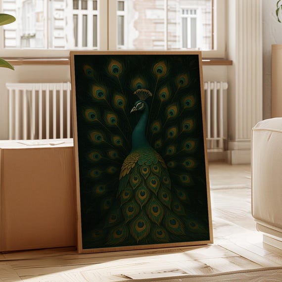 Regal Peacock Canvas Wall Art In Deep Teal And Gold Vintageinspired Elegant Bird Print For Bold Boho Or Eclectic Home Decor