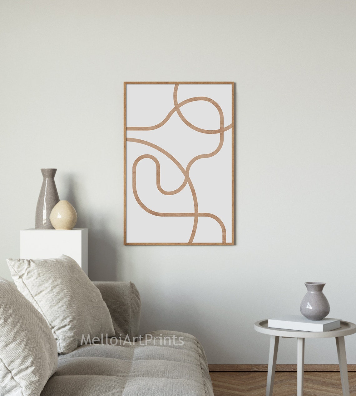 Beige Flowing Lines Abstract Minimalist Neutral Tones Wall Poster - Image 3
