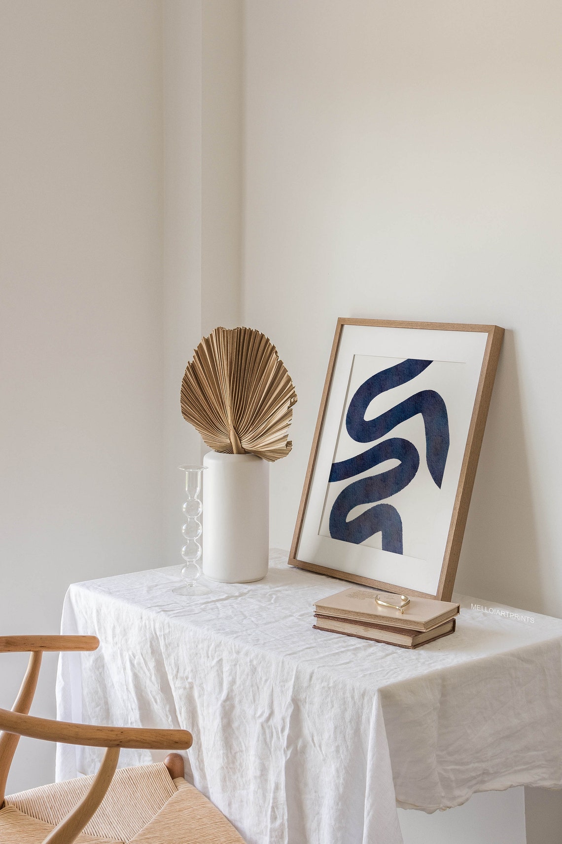 Navy Blue Wavy Brush Stroke Abstract Watercolor Minimalist Poster - Image 2