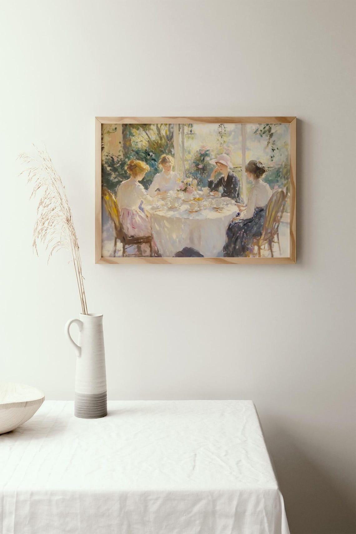 Four Ladies Taking Tea on a Sunlit Garden Terrace Vintage Style Poster - Image 2