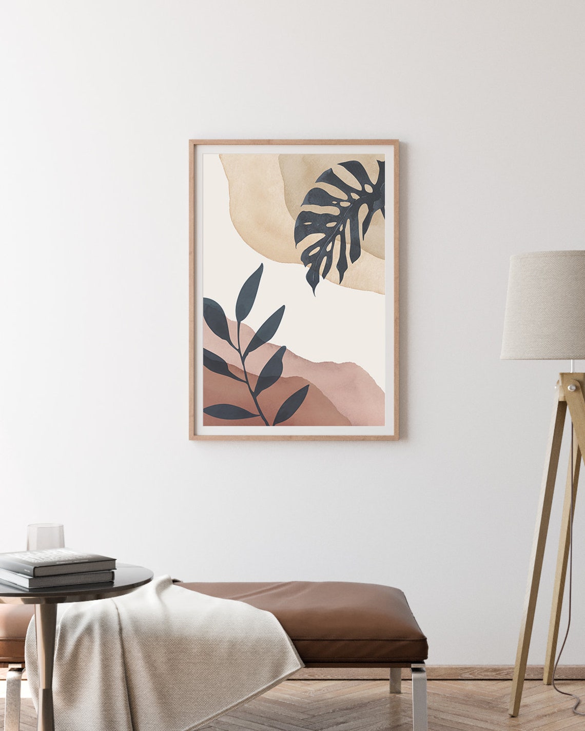 Navy Monstera Botanical Abstract Leaves Watercolor Art Poster - Image 3