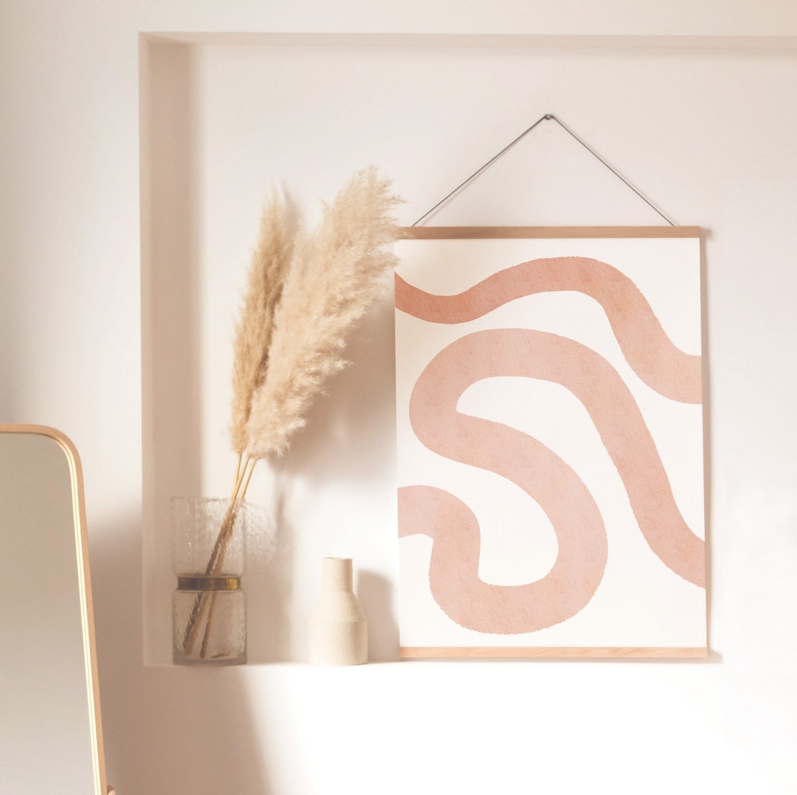 Terracotta Squiggle Line Abstract Art Blush Curved Modern Wall Poster - Image 2